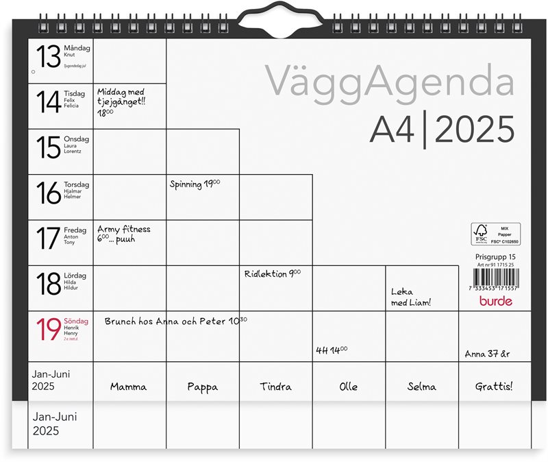 Väggkalender 2025 Väggagenda A4